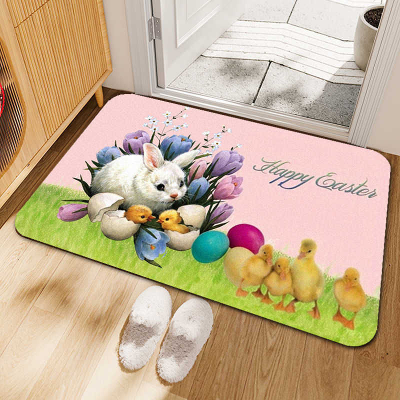 TEMU Easter Bunny Entrance Doormat with Egg Decoration Dirt-resistant and Easy to Clean S260207