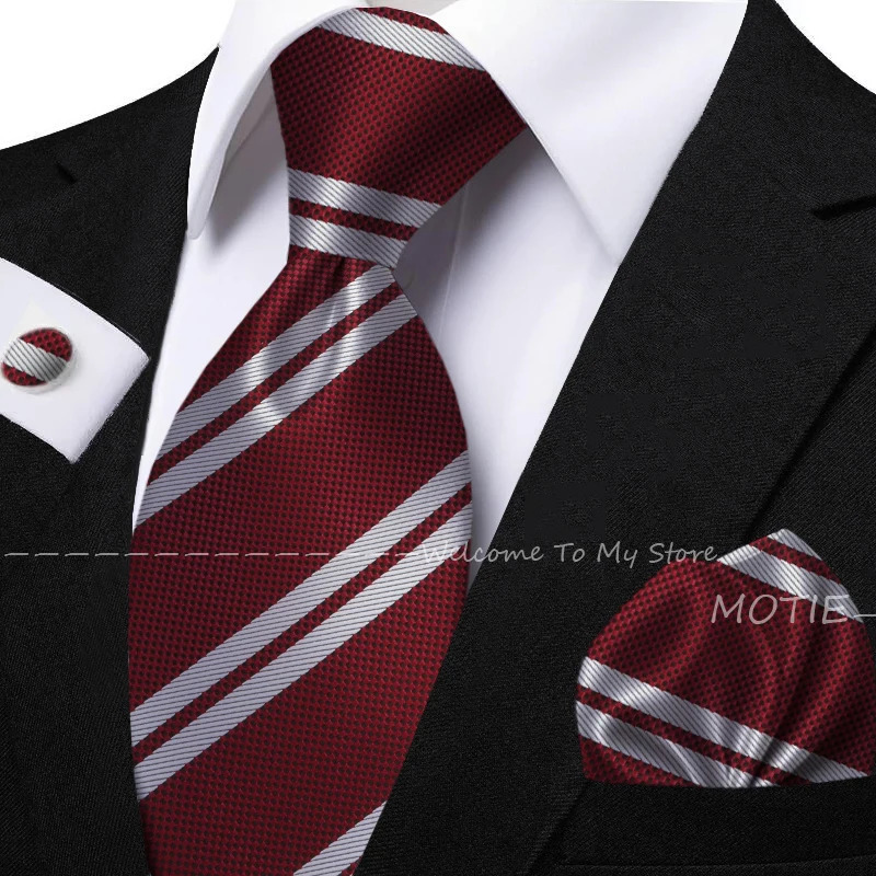 Classic Striped Jacquard Tie Set Include Purple Polyester Pocket Square As Daily Wear Party Wedding Stylish Accessories Gift 260208