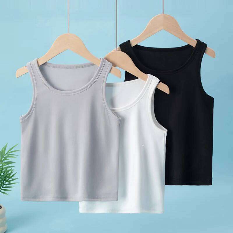 3-Pcs Children's Solid Color Classic Combination Vest Boy Casual Sports Bottoming Shirt Girl Soft And Comfortable Joker T-shirt 26Y0209