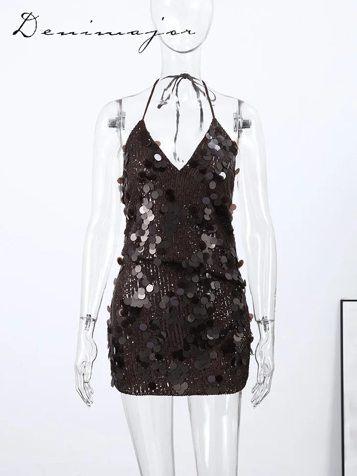 Sexy Sequin Mini Skirt Sets 2 Pieces for Women Halter Sleeveless Backless Vest Bodycon Skirt Suit 2026 Summer Party Club Outfits 260122
