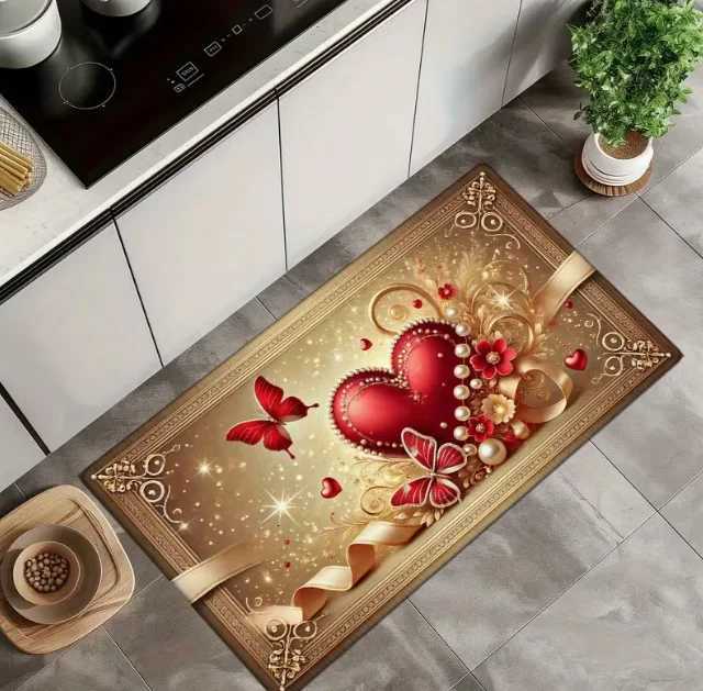 Valentines Day Heart Welcome Doormat Rectangular Mat with Red White Heart Design Hand Washable for Home Entrance Home Decor S260207