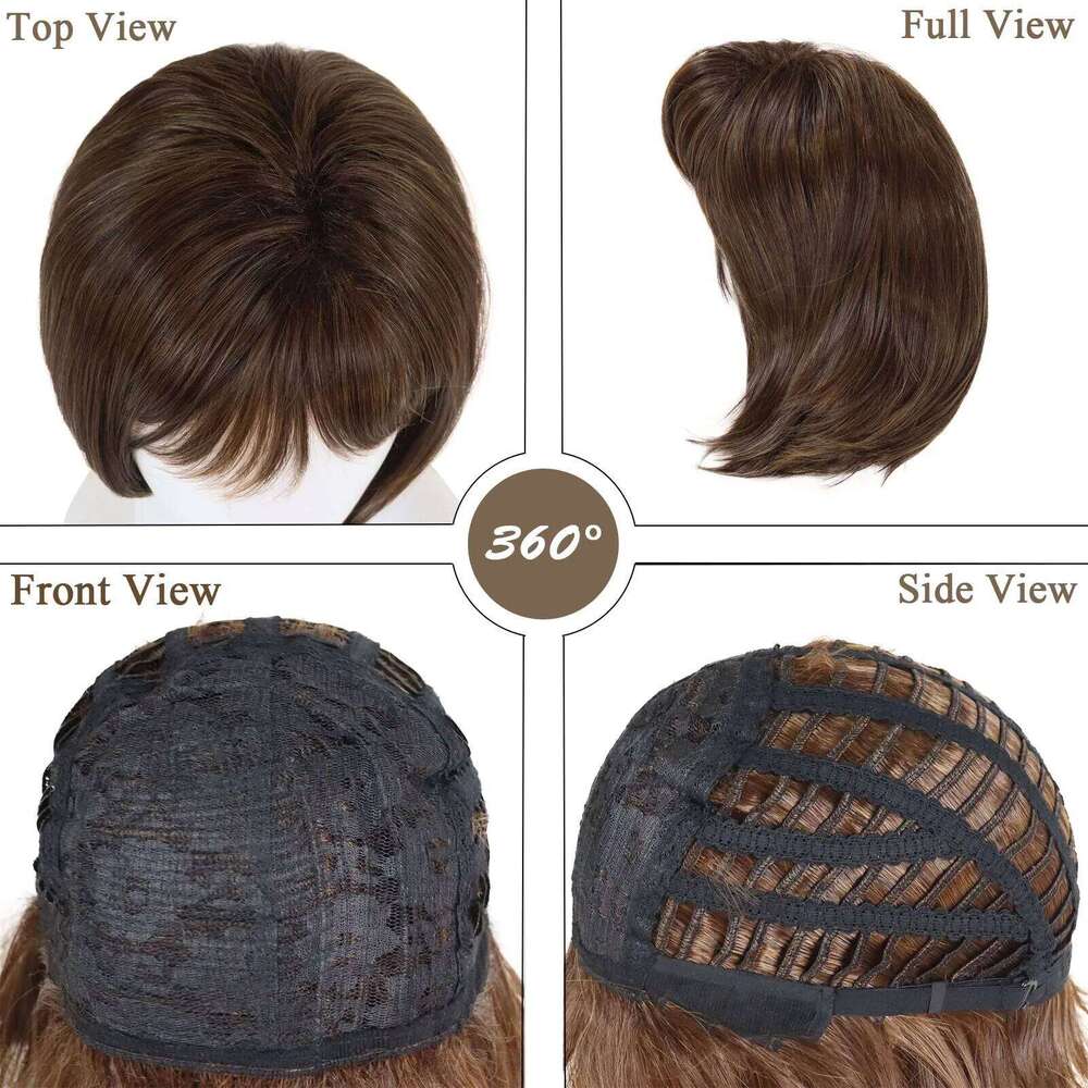 Brown Women Synthetic Short Bob Wig With Bangs Natural Straight Hairstyles Hair Replacement Wigs For Daily Mother Gifts SHXI