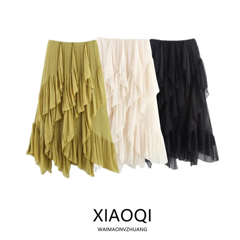 Midi Skirt Womens Faion n Layered Decoration mid Waist Spring Summer Arrival Skirts Asymmetric Polyester Casual 260122