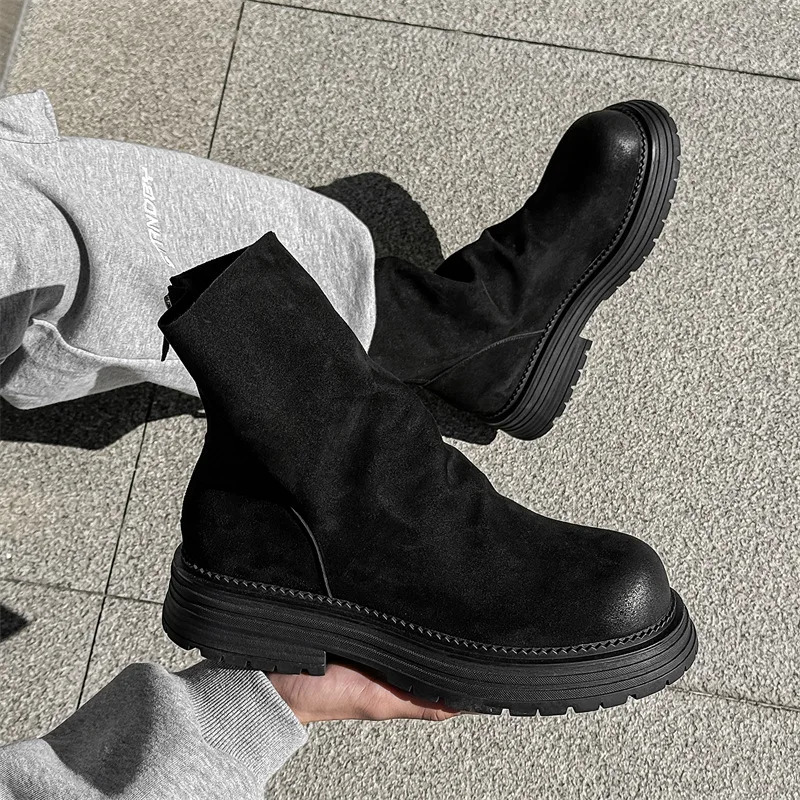 men fashion punk hip hop high chelsea boots cow suede leather shoes cowboy platform boot spring autumn handsome motorcycle botas 260208