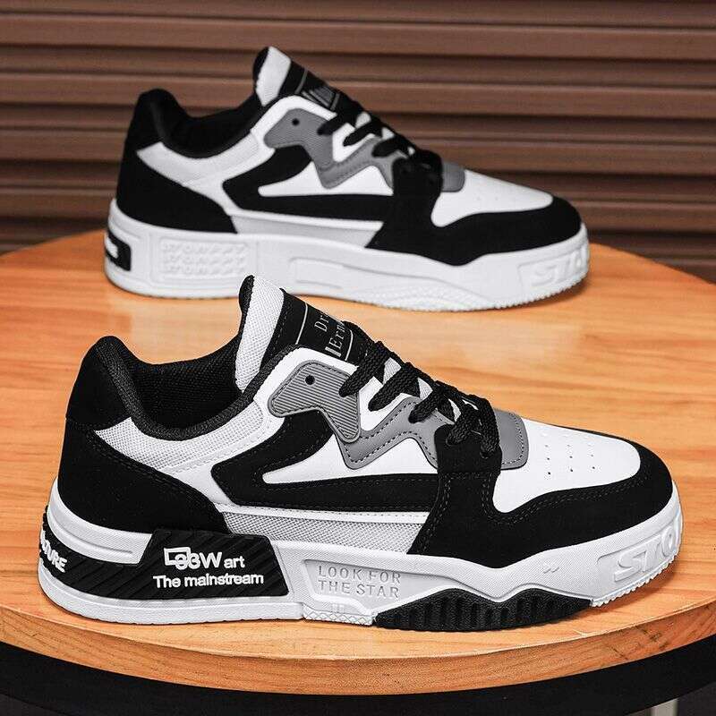 Autumn Thick Sole Height Increasing Waterproof Non-Slip Black and White Panda Sports Casual Shoes Men's Youth Fashion Sneakers