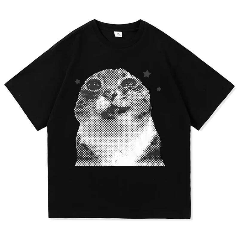 Y2k Funny Meme T Shirt Clothing O-neck Short SleeveTshirts Girl Harajuku Anime Cartoon Cat Female Summer Tops X260209