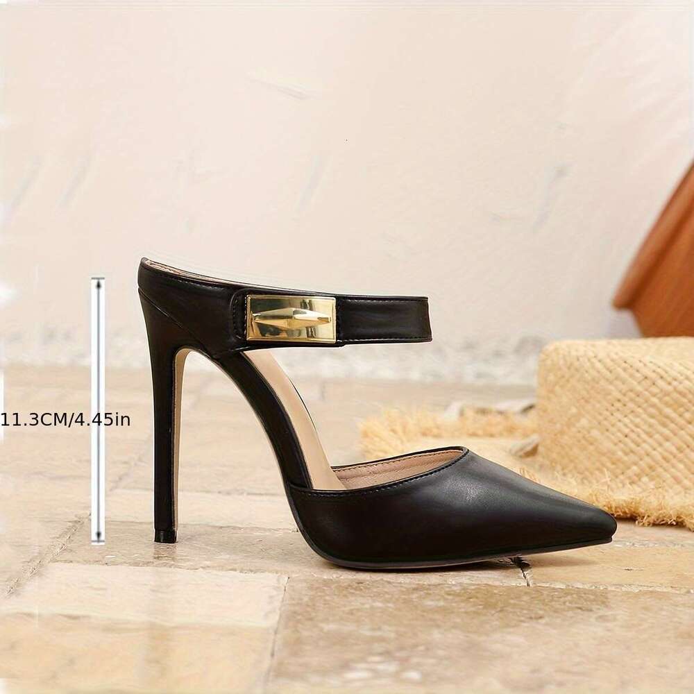 Ladies Pointed Toe Glossy Stiletto Heels Ultra High Hollow Back Dress For Formal Events Women Shoes MOJIDASHU