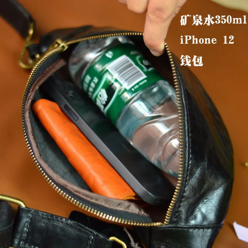 Unisex Milled TopGrain Leather Chest Bag 2025 Summer Lightweight Crossbody Phone Pouch Casual Mini Backpack for Men Women 260208