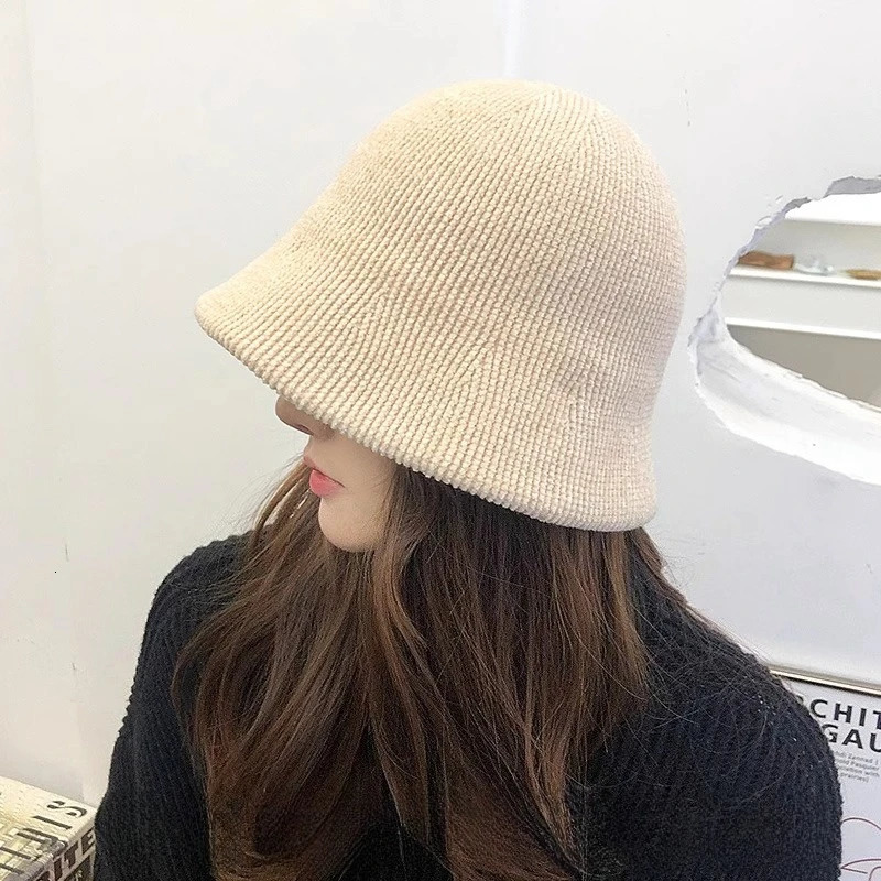 Autumn and Winter Knitted Bucket Hat Big Head Circumference Hat Womens Basin Hat Comfortable and Warm Fisherman Hat 260202