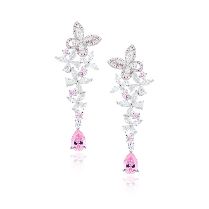 Earrings Delicate Butterfly Earrings, Gold-Plated, Pear-Shaped Pink Diamond Earrings, Exquisitely Crafted, Luxurious Elegant, Long Earrings