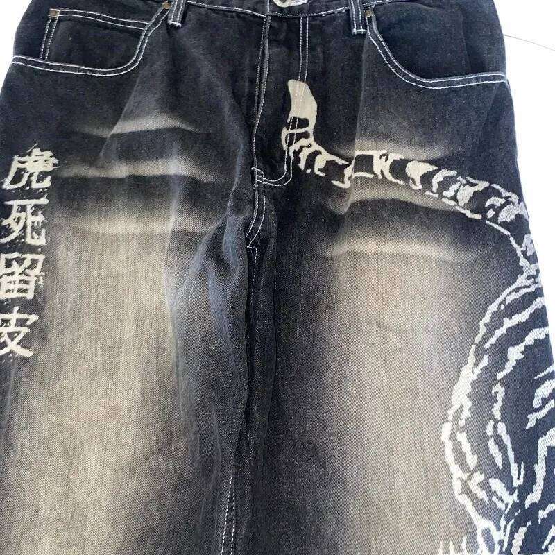 Y2K American New Fashion Tiger Print Loose Jeans Women Street Harajuku Wind Trend Casual Joker High Waist Wide Leg Pants