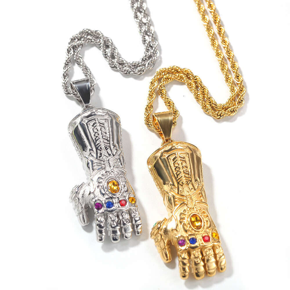 European and American Gold-Plated Diamond-Studded Thanos Infinity Gauntlet Pendant Street Fashion Hip-Hop Stainless Steel Twist Chain Accessories Whol