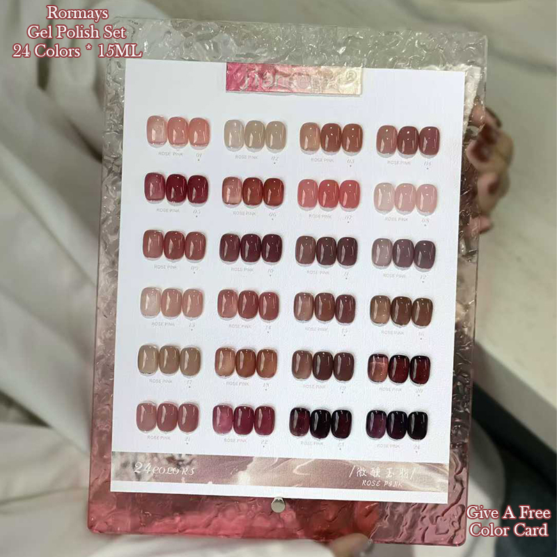 Rormays 24 Colors Jade Gel Nail Polish Set 15ML Semi-Permanent Jelly Bare Pink Shades Whitening UV Cure Soak Off Long Lasting for DIY Manicure & Profe