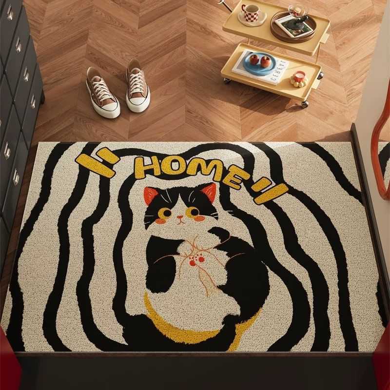Cartoon Cute Cat Entryway Doormat Entrance Silk Loop Dirt-Resistant Door Mat Household Foot Wiping Dust Removal Customizable Foot Mat S260207