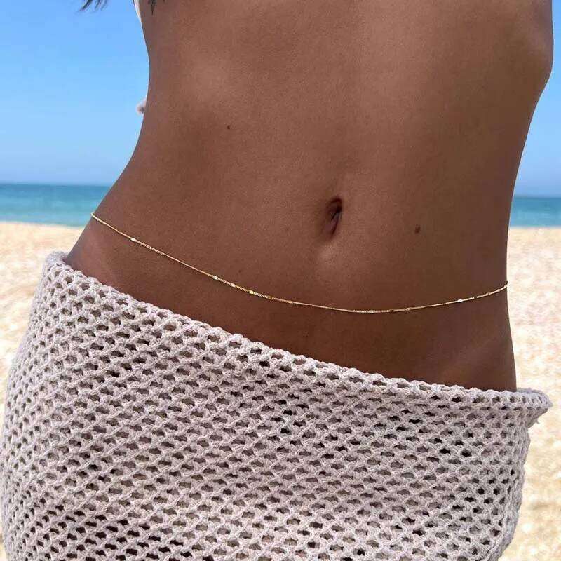 Sexy Gold Color Thin Waist for Women New Simple Metal Shiny Sequin Belly Chain Bikini Body Jewelry Accessories X260209