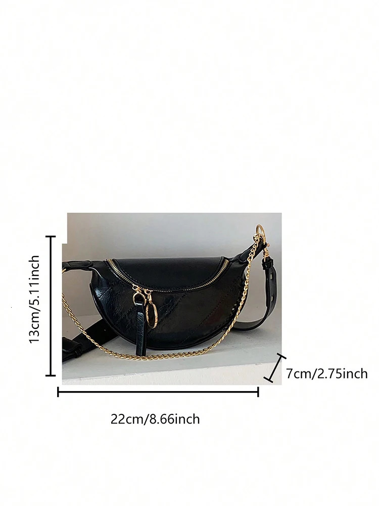 Womens Black Waist Bag with Chain Fashion Casual Daily Commuting Crossbody Bag Versatile Small Bag for All Seasons 260130