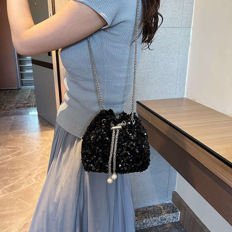 Fashion Personality Sequin for Women 2026 New Korean Style Bucket Trendy Shoulder Crossbody Evening Bag