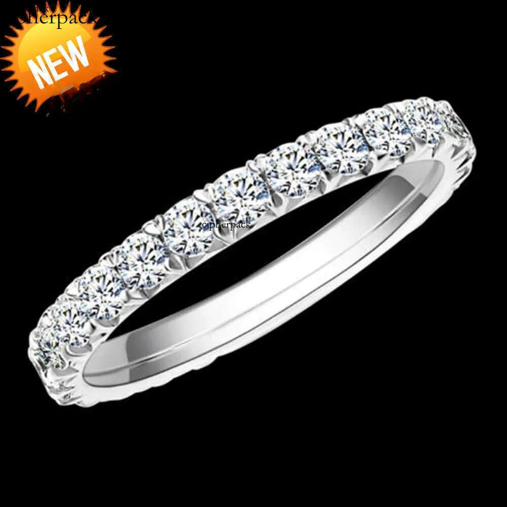 Rings AEW Solid 14K 585 White Gold 1.2ctw 2mm DF Color Eternity Wedding Band Moissanite for Women Ladies Ring J0112 8a