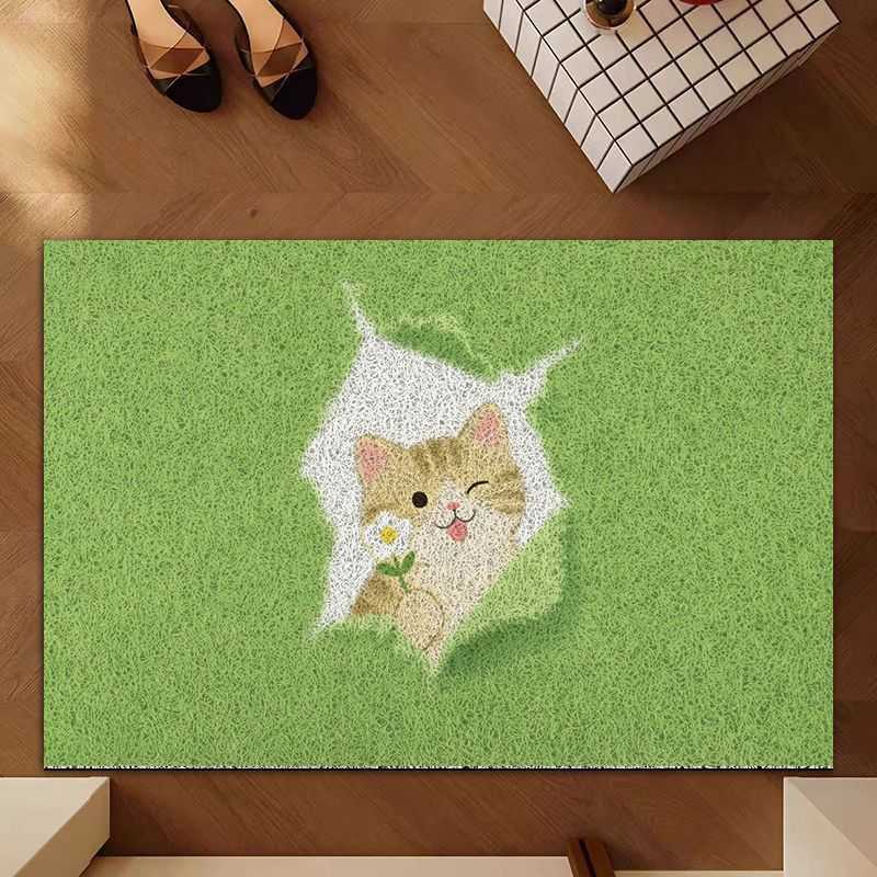 Ins-style cute cat peeking out entrance door silk loop doormat dust-removing non-slip dirt-resistant easy to clean S260207
