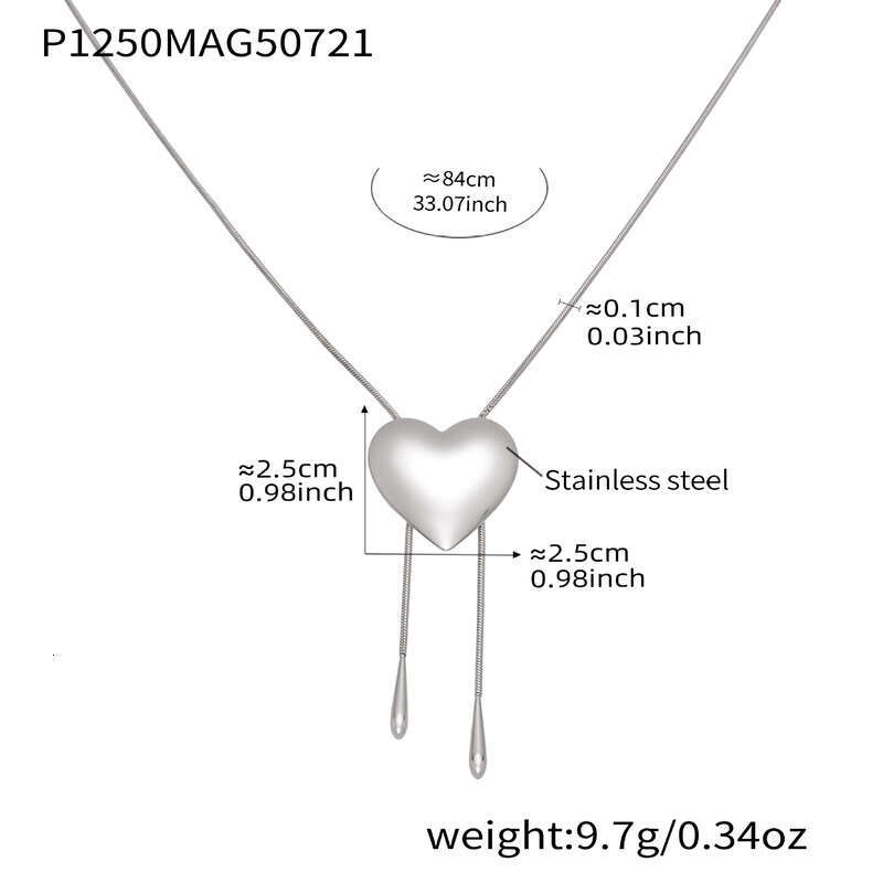 18k Gold / Silver Plated Necklace: Stainless Steel Pull Buckle Heart Shaped Smooth Long Necklace 18k Gold Plated Wearable Side Jewelry Sweater Chain, 