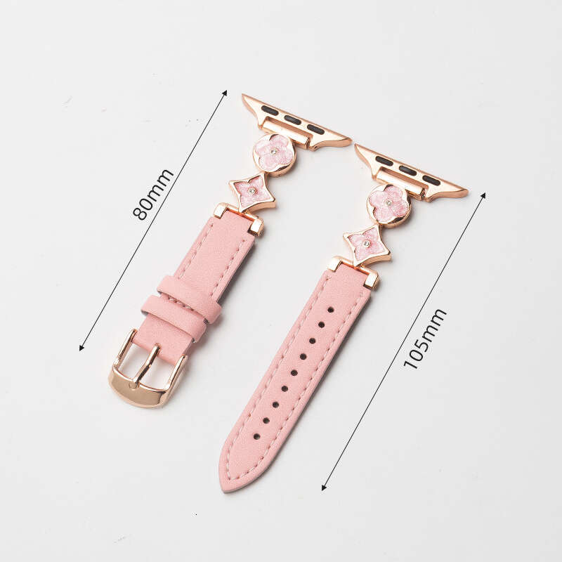 Four Leaf Clover Leather Watch Band Amber Stylish Womens Strap Compatible with Apple Watch Series 9/10 SE Ultra