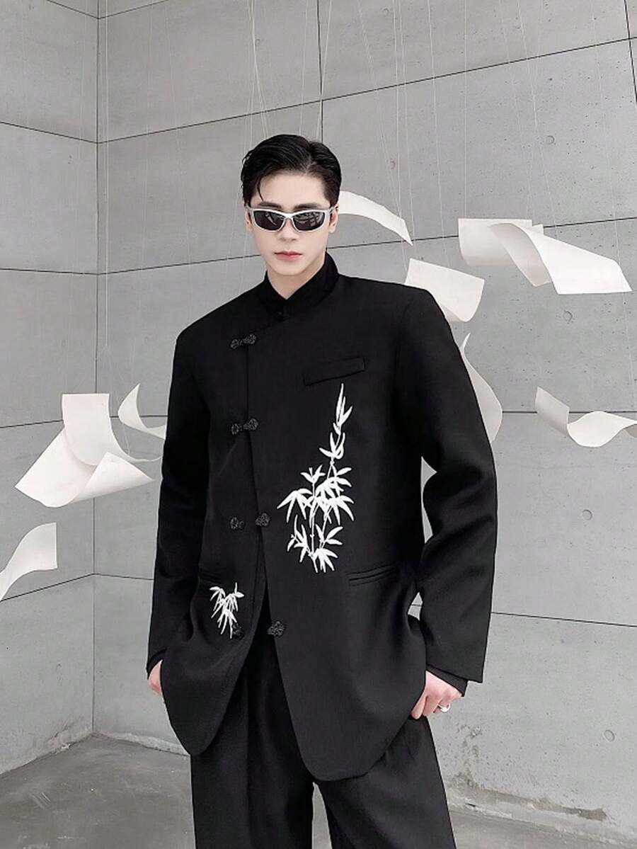 Retro Zhongshan Suit Spring And Autumn Niche Stand Collar Embroidered Dark Casual Suit Chinese Style Buckle Suit C260209