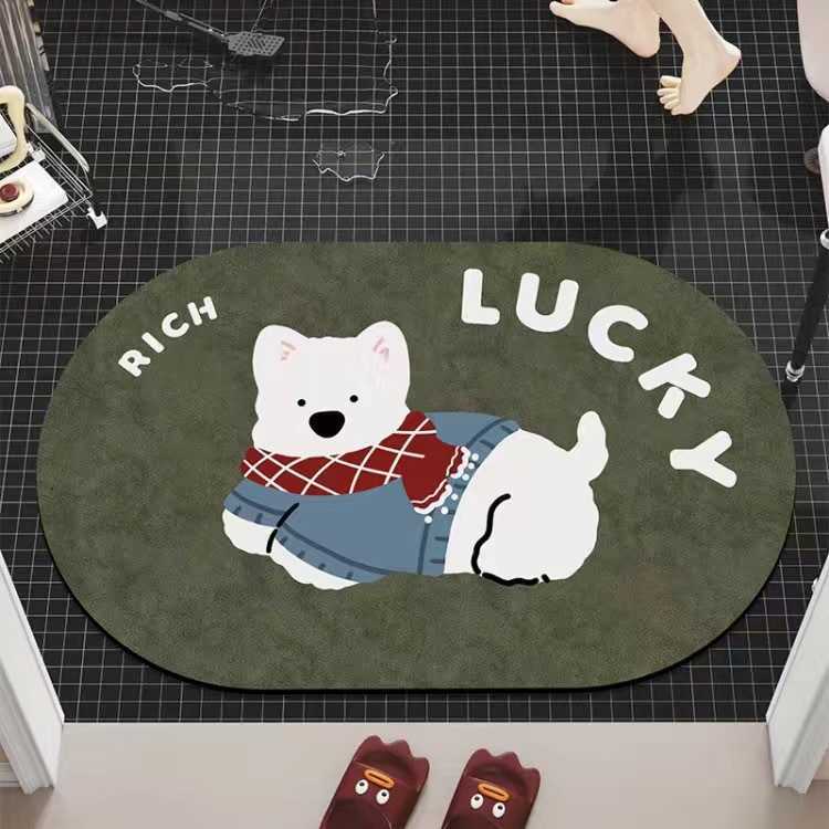 Cute Cat and Dog Cartoon Diatomaceous Earth Bath Mat Strong Absorption Irregular Shape Non-Slip Dirt-Resistant Foot Mat S260207