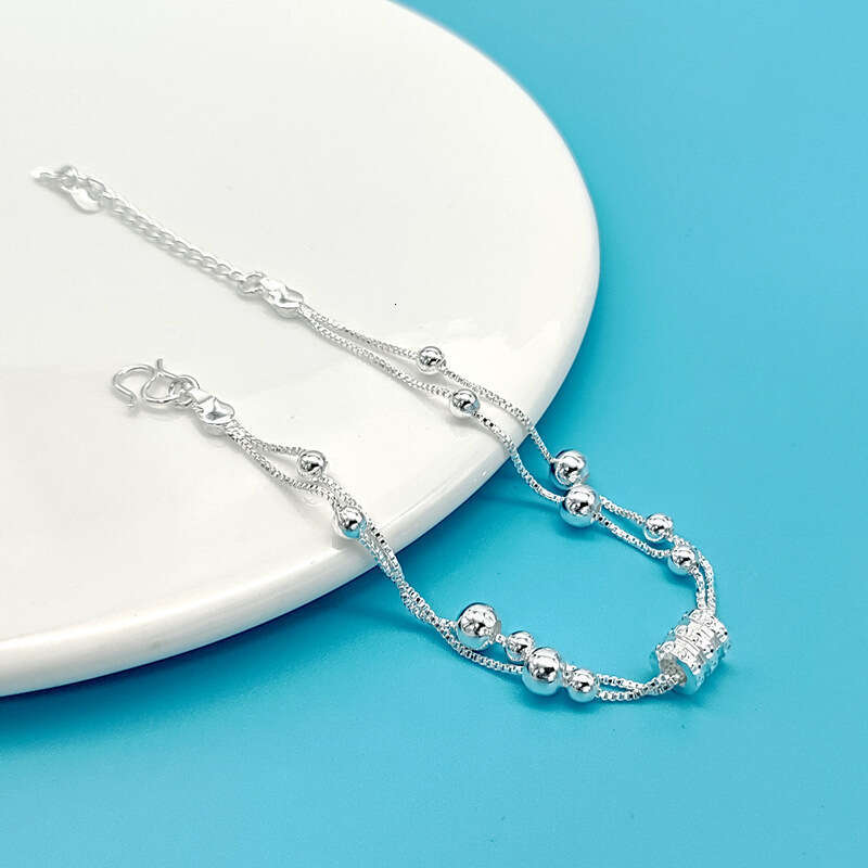 Double Layer Inlaid Diamond Bracelet for Women Silver Plated Beads Simple Forest Style Ins Niche Design New Model
