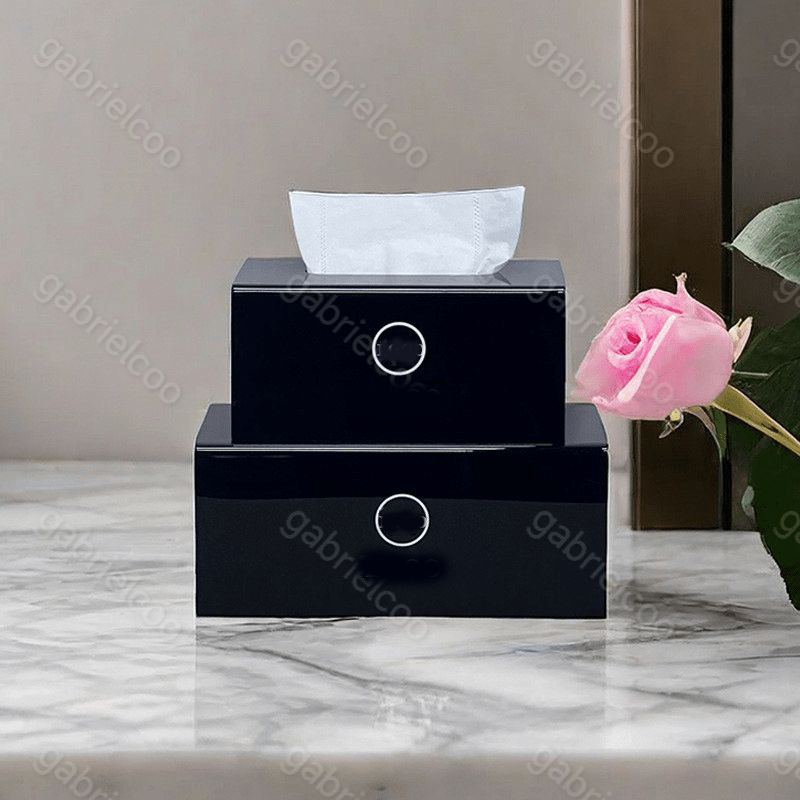 Designer black tissue box letter printed storage box classic high-end acrylic toilet tissue box KTV hotel Kleenex box
