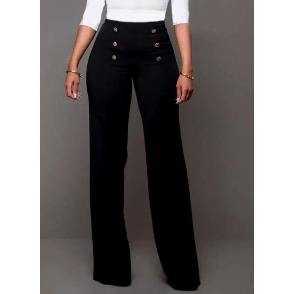 Women's Pants Autumn Trousers Casual High Waist Straight Leg Stretchy Bootcut Dress Button Front Business Slacks H260209