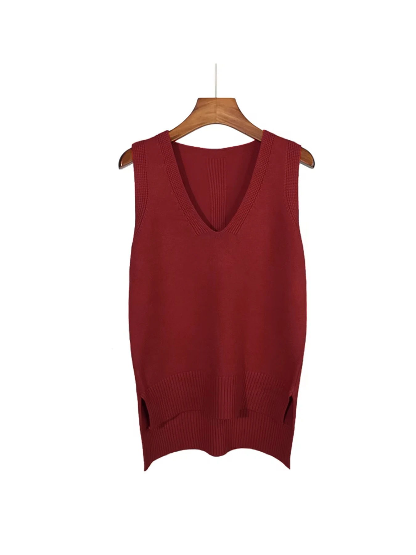 2024 Womens VNe Knitted Vest Faion Split Loose MidLength Sweater Trendy Open Bal Top for Spring Season 260130
