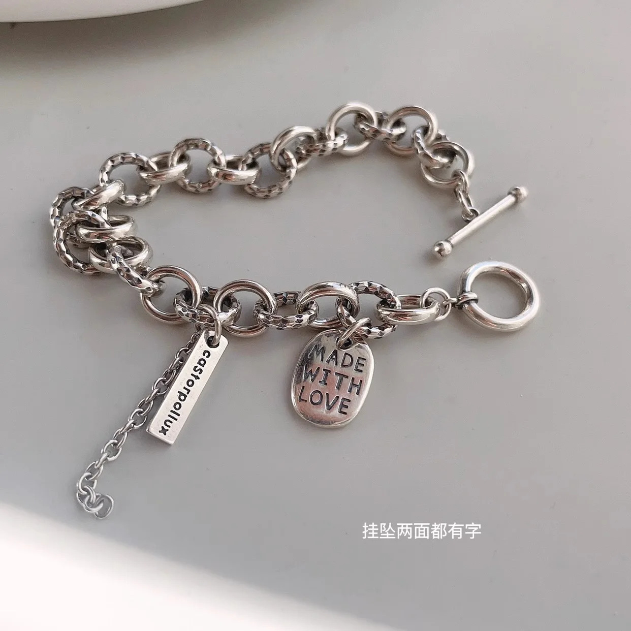 925 Sterling Silver Bracelets for Women Men Letter Accessories Trend Vintage Simple Retro Chain Heart Pendant Party Jewelry Gift 260128