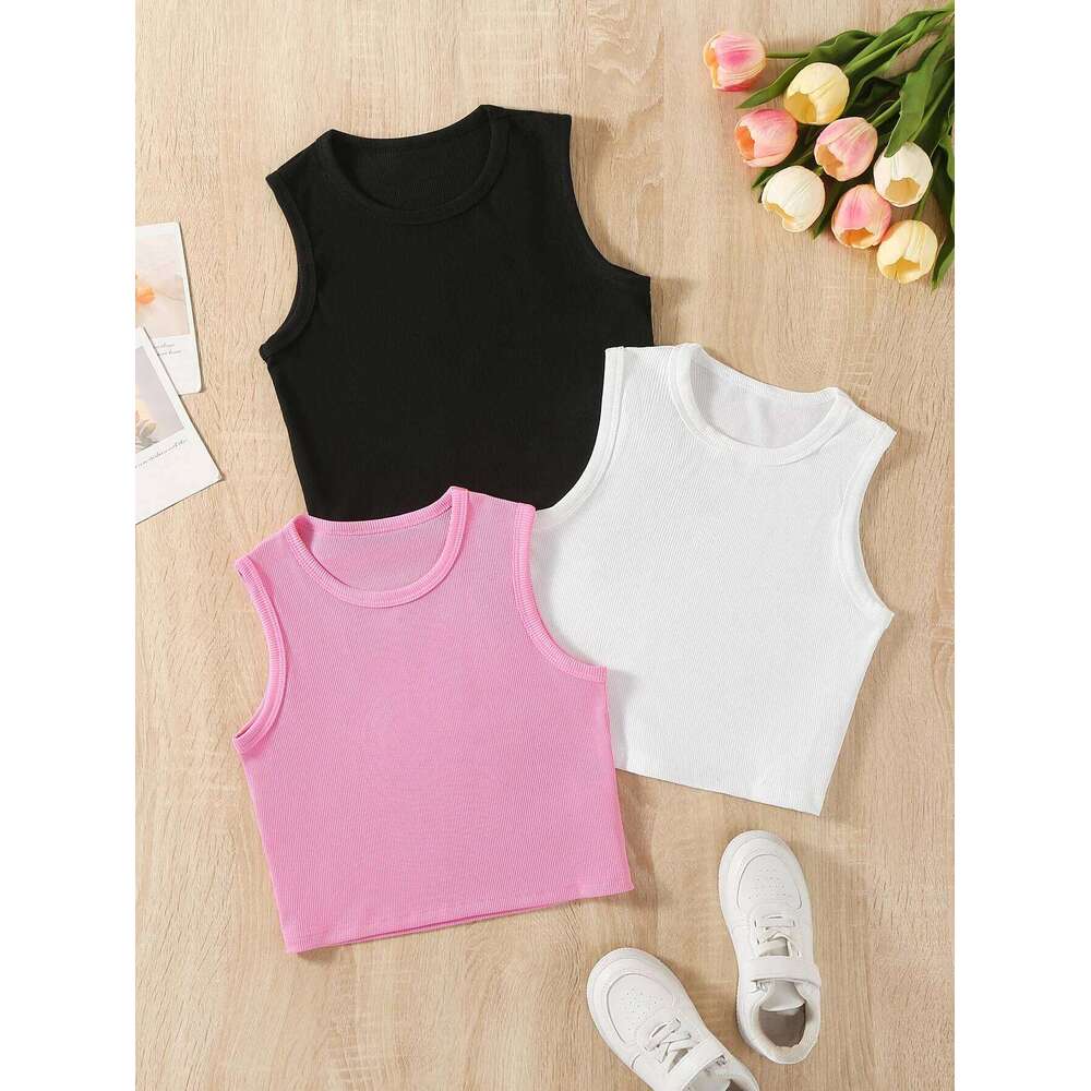 Directional Opening Heating Sales Summer Three-Piece Set of Small Pit Strip Vests for Girls and Older Children, Casual Sports Style 26Y0209