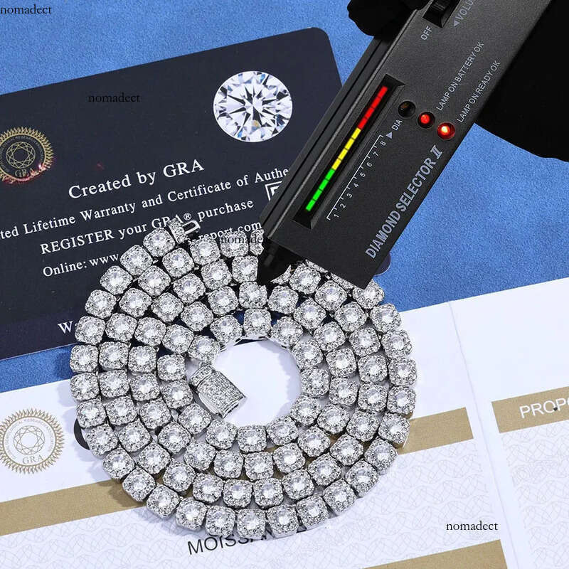 ESKEEM Sterling Sier 5mm Custom VVS Moissanite Dia Cluster Tennis Chain Necklace d0