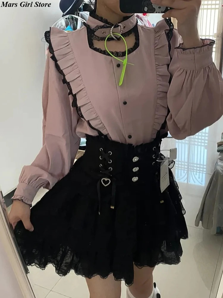 Japanese Lolita Lace Layered Skirt Women Anime High Waist Maid Style Sweet Ruffle Cake Skirt Kawaii Harajuku A-Line Mini Skirt 260122