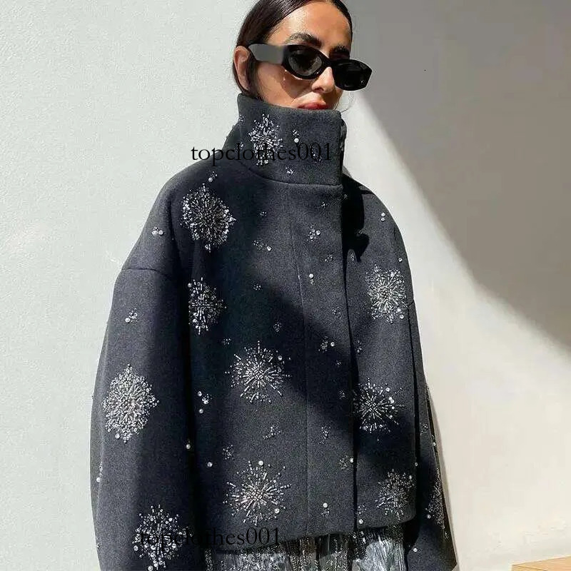 Casual Embroidery Beading Loose Women Coat Lapel Collar Bat Sleeve Solid Wool Blend Jacket 2026 New Lady Luxury Spring Outerwear