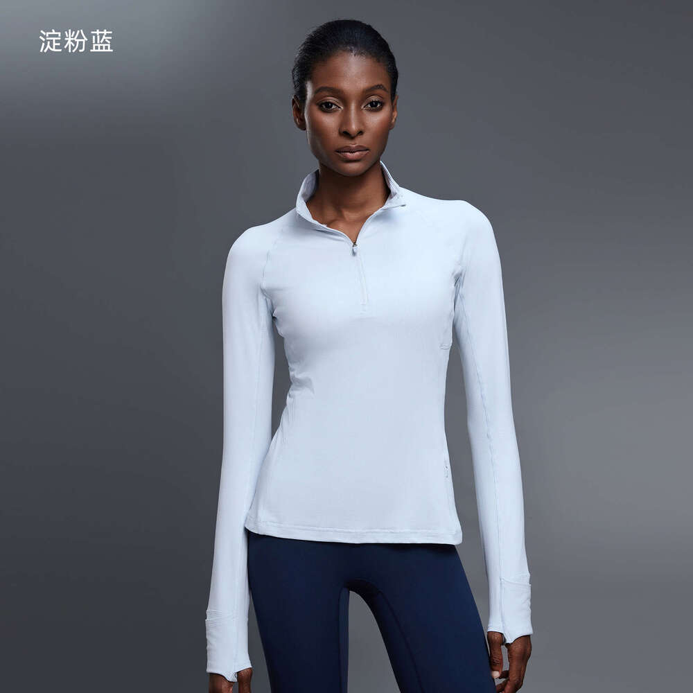 New Half-Zip Stand Collar Yoga Long Sleeve Women Waist Slimming Outdoor Running Sports Fitness Wear WKERSIY