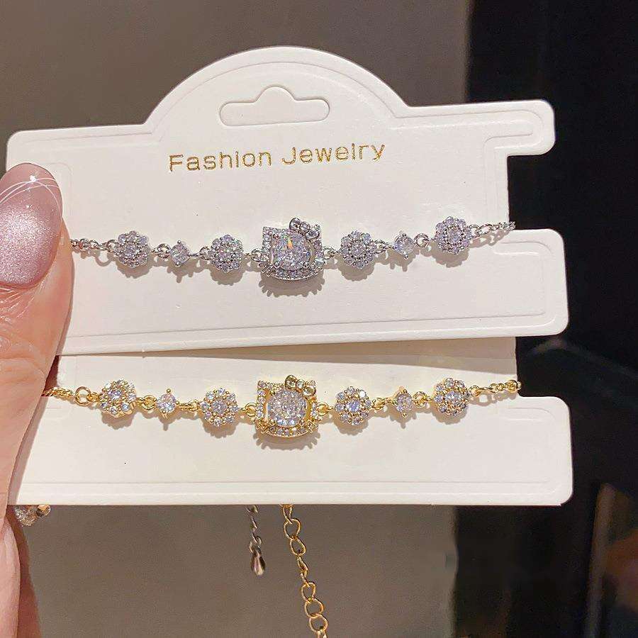 18K Real Gold Plated Zircon KT Cat Bracelet Light Luxury High-end Feel Vintage Fashion Elegant Versatile Women's Jewelry