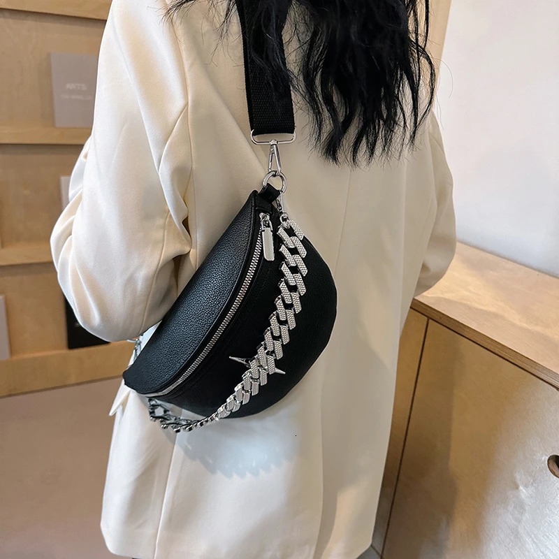 Waist Bag Fashion Chest Bag Women chain handbag Leather Fanny pack Casual travel Female Shoulder Crossbody Bag Phone Purse 260130
