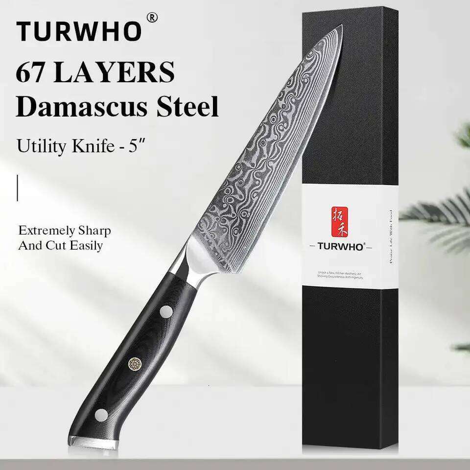 TURWHO 5 Utility Japan 67 Layer Damascus VG10 Steel Core Chef's Knives Multi Function Paring Slicing Kitchen Knife 26H0209