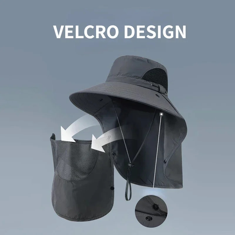 Summer Sun Hats UV Protection Outdoor Hunting Fishing Cap for Men Women Hiking Camping Visor Bucket Hat Neck Flap Fisherman Hat 260204