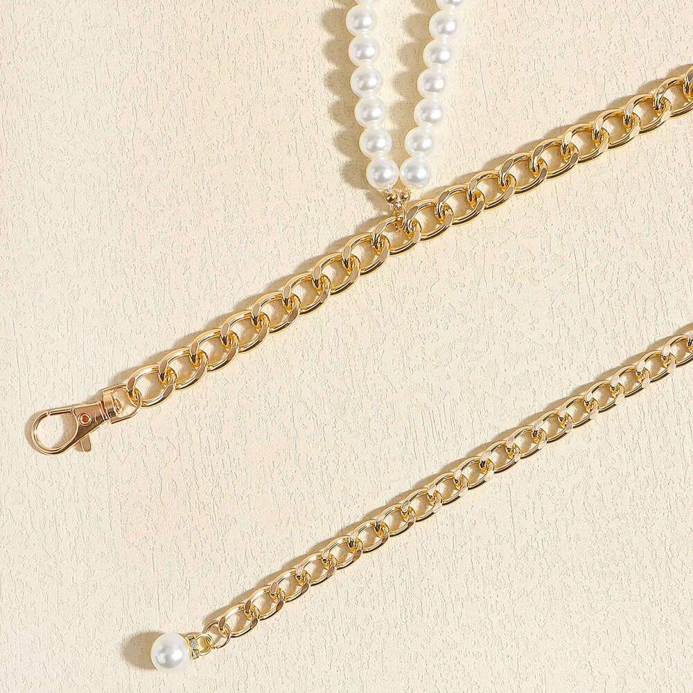 New multi-layer retro chic waist chain with suit skirt temperament pearl belt X260209