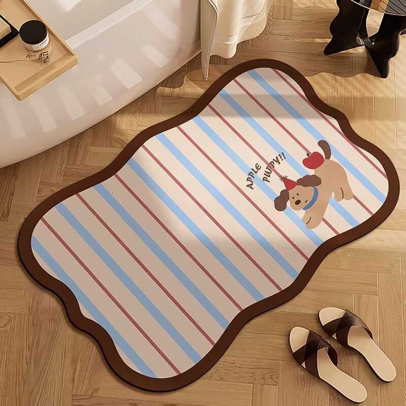 Cute Style Bathroom Mat Diatomaceous Earth Water Absorbent Mat Bathroom Entrance Non-Slip Mat Dirt-Resistant Easy to Clean Foot Mat S260207