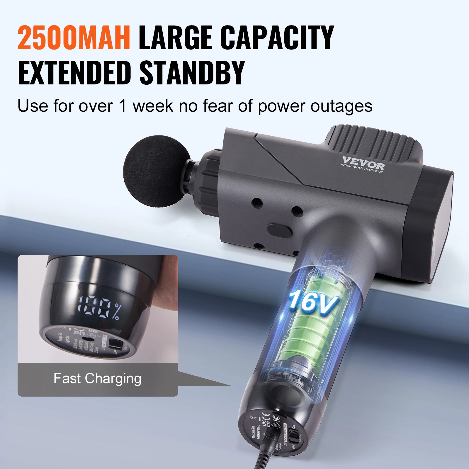 SucceBuy Massage Gun Deep Tissue Percussion Muscle Massager for Athletes w/ 8 Speed Levels 6 Massage Heads 16V 2500mAh Batteries 260129