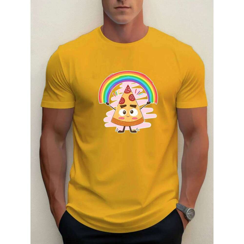 T Shirts For Men Pizza 100% Cotton Graphic Printing Summer Round Neck T-Shirt Casual Breathable Street Style Daily Top X260209