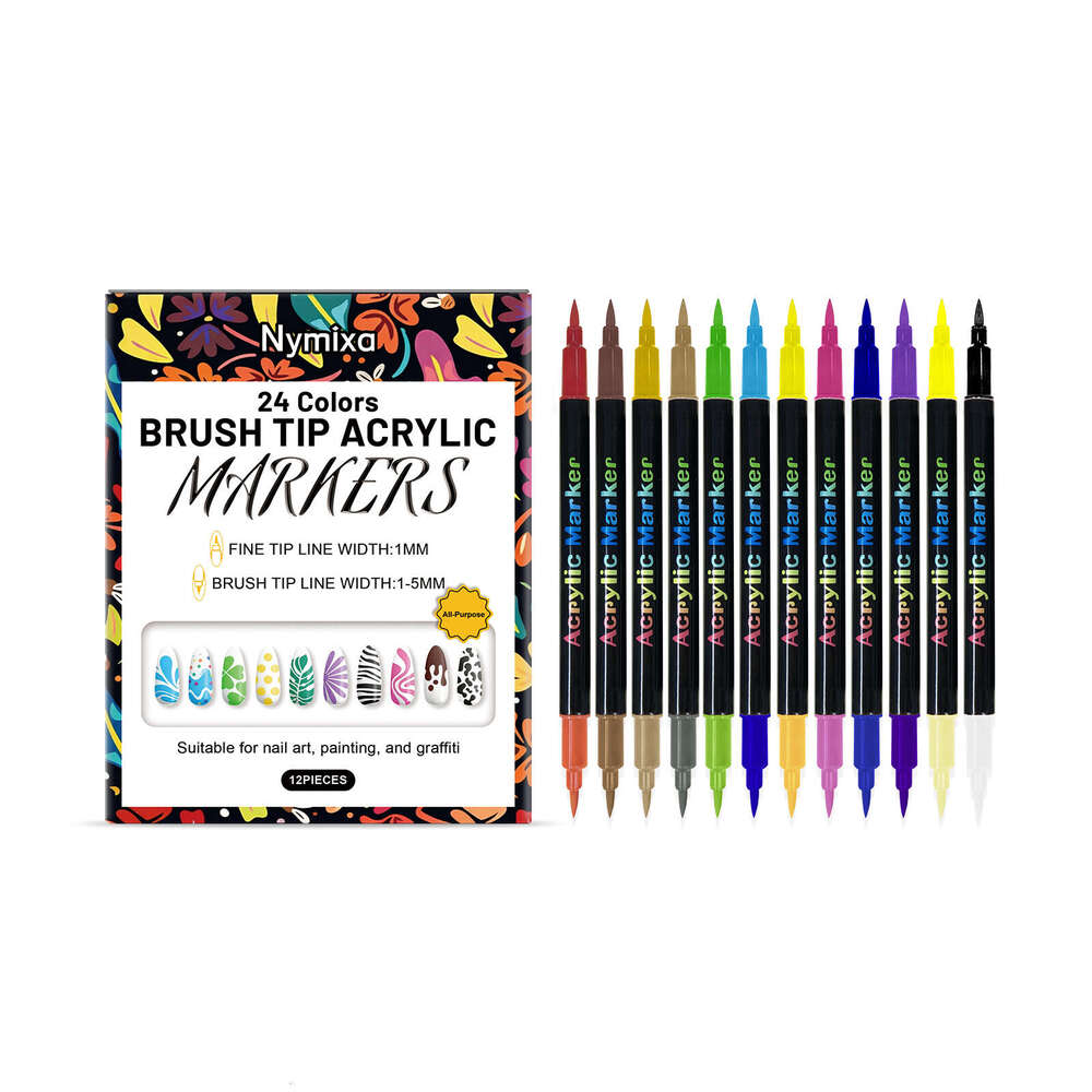 Nymixa Double-Headed Graffiti Pen Set Quick-Drying Colorful Easy-to-Use Nail Art Tool for Beginners