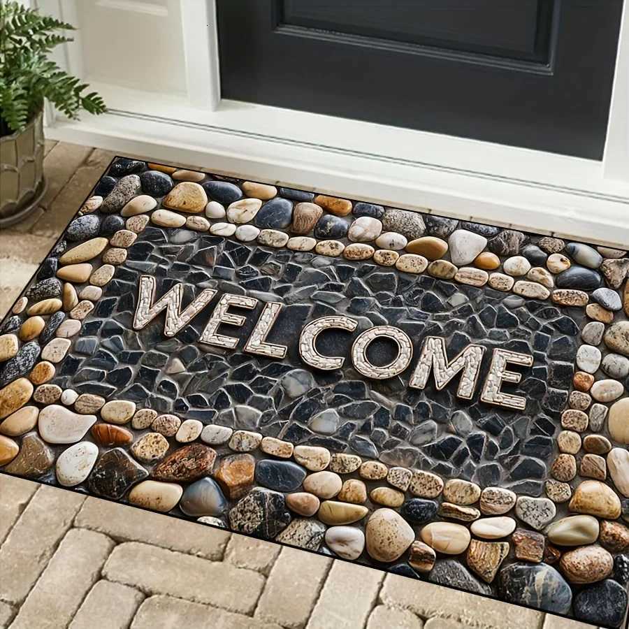 Stone Pattern Non-Slip Door Mat - Machine Washable Durable for Indoor/Outdoor Use for High Traffic Areas - Home Room Decor S260207