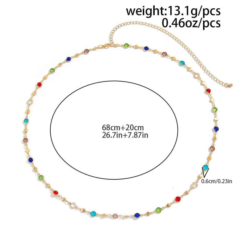 Simple Colorful Geometric Crystal Waist Belly for Women 2025 Trendy Bikini Thin Belt Chain Body Jewelry X260209