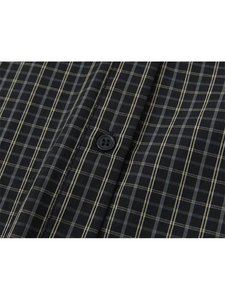 Women Vintage Oversized Shirt Long Sleeve Plaid Button Down Blouse 2026 Spring Autumn Scarf Collar Fashion Shirt Casual Style 260122