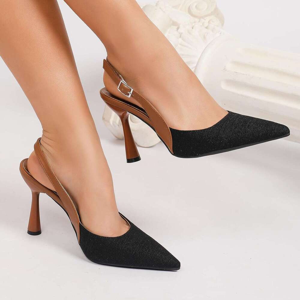 Women S Pointed Toe Slingback Pumps With Adjustable Buckle Soft Leather Solid Color Sandals 2026 Summer New Style with Baotou Fashion